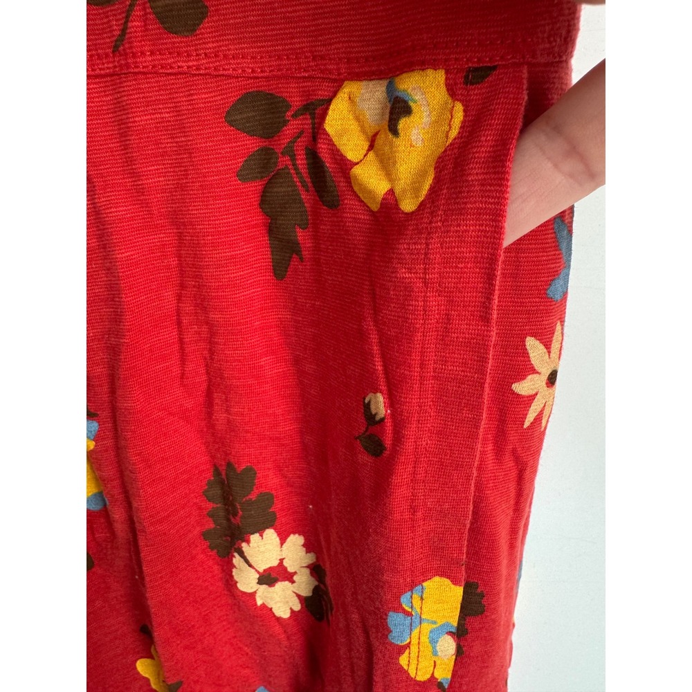 Toad & Co Red Floral Tie Wrap Dress Tencel Organic Cotton Medium pockets midi - Picture 3 of 8